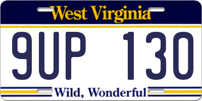 WV license plate 9UP130