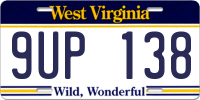 WV license plate 9UP138