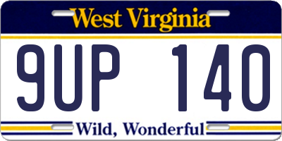 WV license plate 9UP140