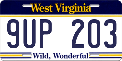 WV license plate 9UP203