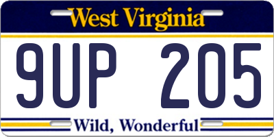 WV license plate 9UP205