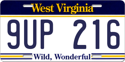 WV license plate 9UP216