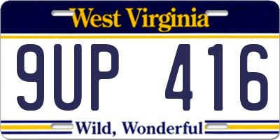 WV license plate 9UP416