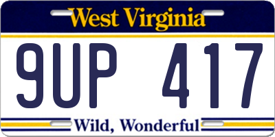 WV license plate 9UP417