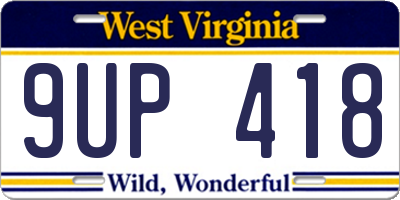 WV license plate 9UP418