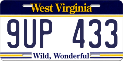 WV license plate 9UP433