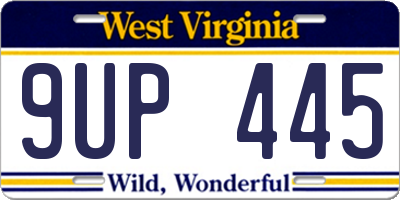 WV license plate 9UP445