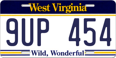 WV license plate 9UP454