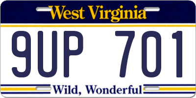 WV license plate 9UP701