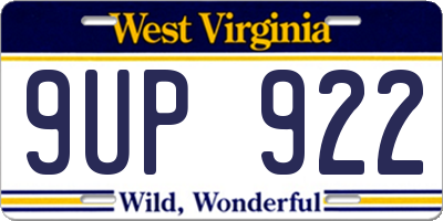 WV license plate 9UP922
