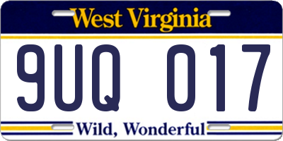 WV license plate 9UQ017