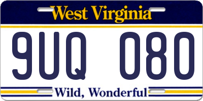 WV license plate 9UQ080