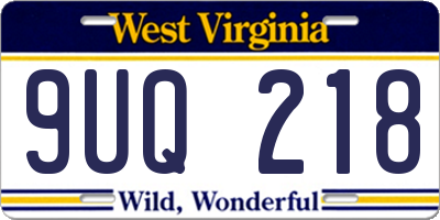 WV license plate 9UQ218