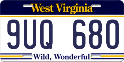 WV license plate 9UQ680