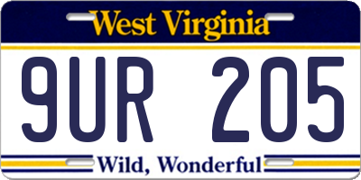 WV license plate 9UR205
