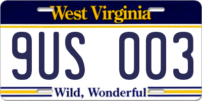 WV license plate 9US003