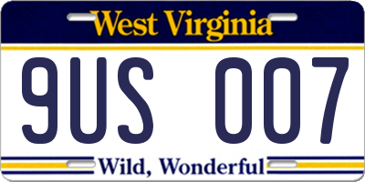 WV license plate 9US007