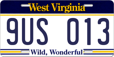 WV license plate 9US013