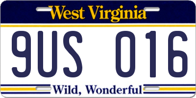 WV license plate 9US016