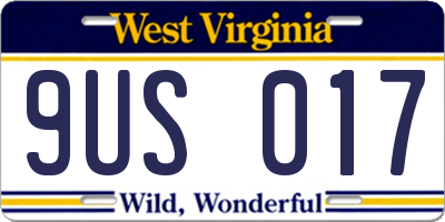 WV license plate 9US017