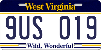 WV license plate 9US019
