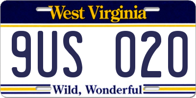 WV license plate 9US020