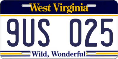 WV license plate 9US025