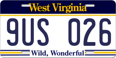 WV license plate 9US026