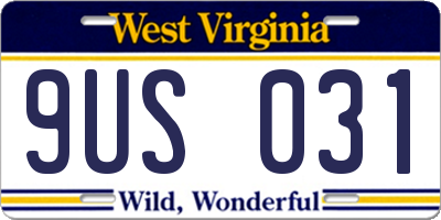 WV license plate 9US031