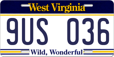 WV license plate 9US036