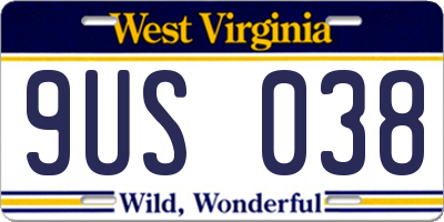 WV license plate 9US038