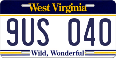 WV license plate 9US040