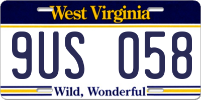WV license plate 9US058