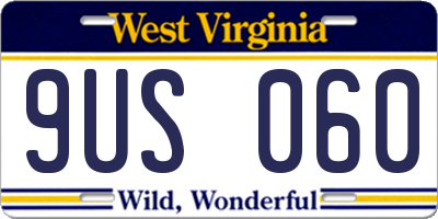 WV license plate 9US060