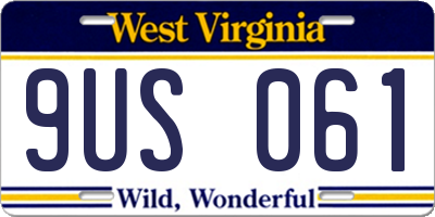 WV license plate 9US061