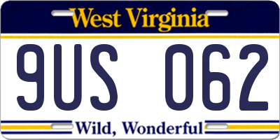 WV license plate 9US062