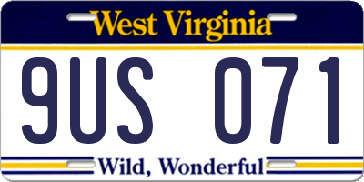 WV license plate 9US071