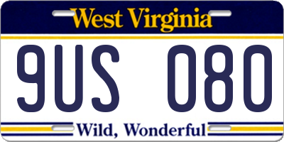 WV license plate 9US080