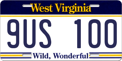 WV license plate 9US100