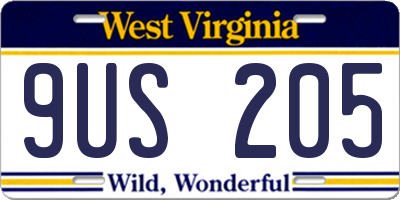 WV license plate 9US205