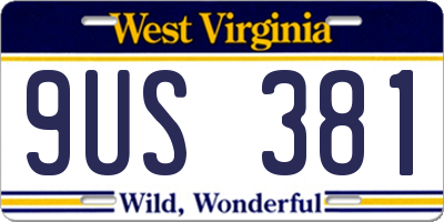 WV license plate 9US381