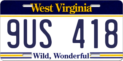 WV license plate 9US418