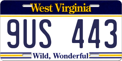 WV license plate 9US443