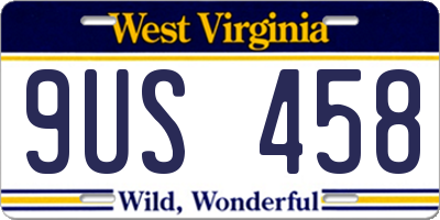 WV license plate 9US458