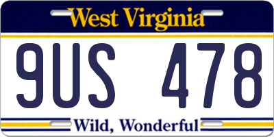 WV license plate 9US478