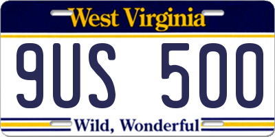 WV license plate 9US500