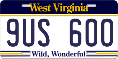 WV license plate 9US600