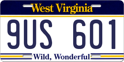 WV license plate 9US601