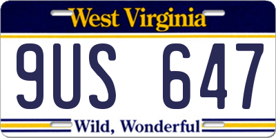 WV license plate 9US647