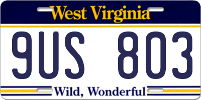 WV license plate 9US803